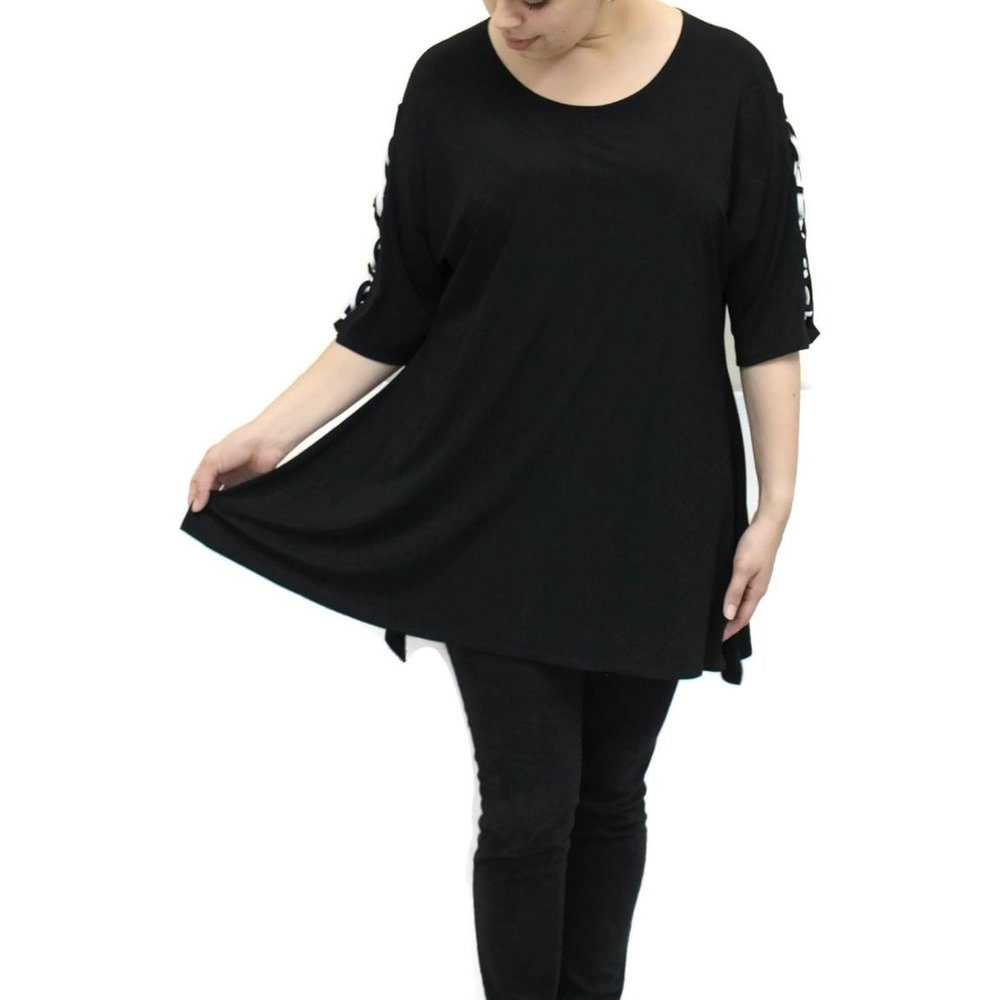 Pretty Woman Black & White Lattice Sleeve Tunic Top Plus Size